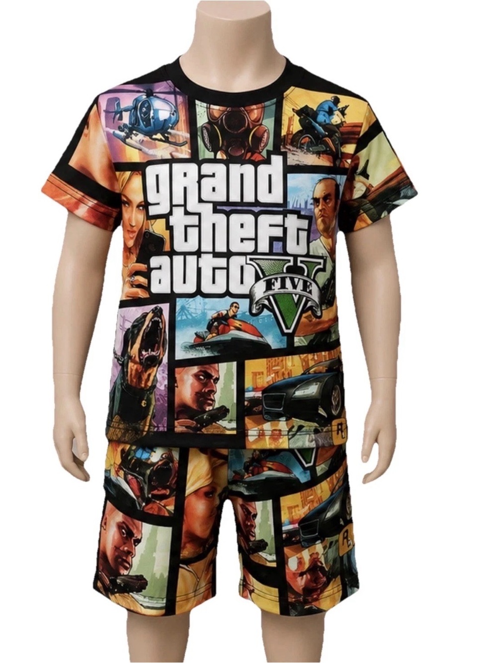 GTA V Grand Theft Auto Kids 2PC Shirt & Shorts Set Size 140 Boys Outfit